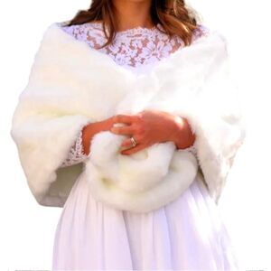 6821 Wedding Faux Fur Wraps Shawls Bridal Winter Cape Party Shrug Stole